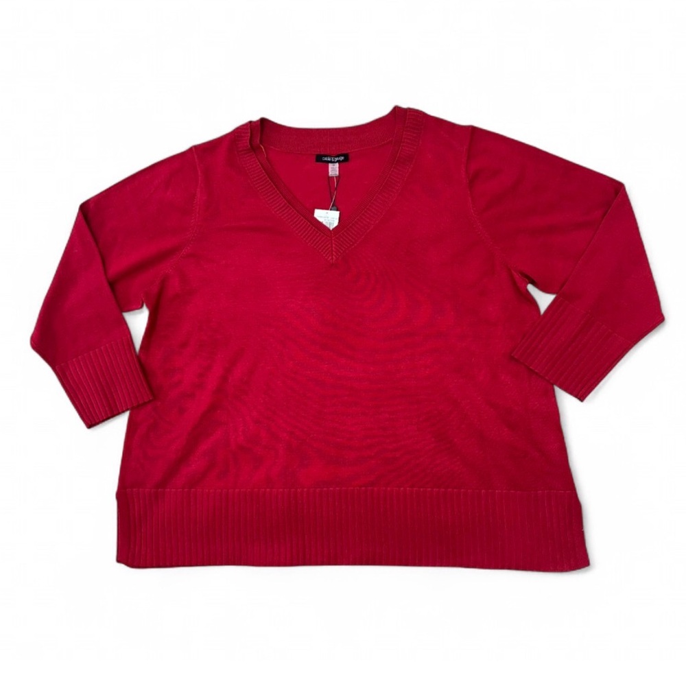 Cable‎ & Gauge Red V-Neck Sweater Women's Size 2X NEW - Picture 2 of 9